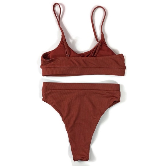Matte Collection Swimwear Orion Burgundy/Brown Ribbed 2 Piece Set - Picture 6 of 12